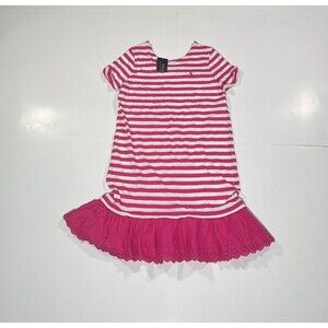 Polo Ralph Lauren Pink White Ruffle Bottom Striped Dress Youth Girls Large NWT